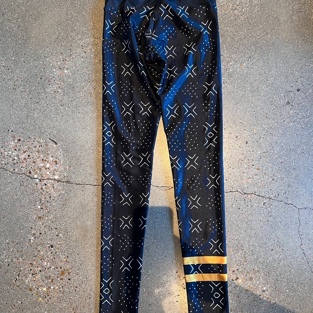 Goldsheep leggings, XS, black with white and yellow detail